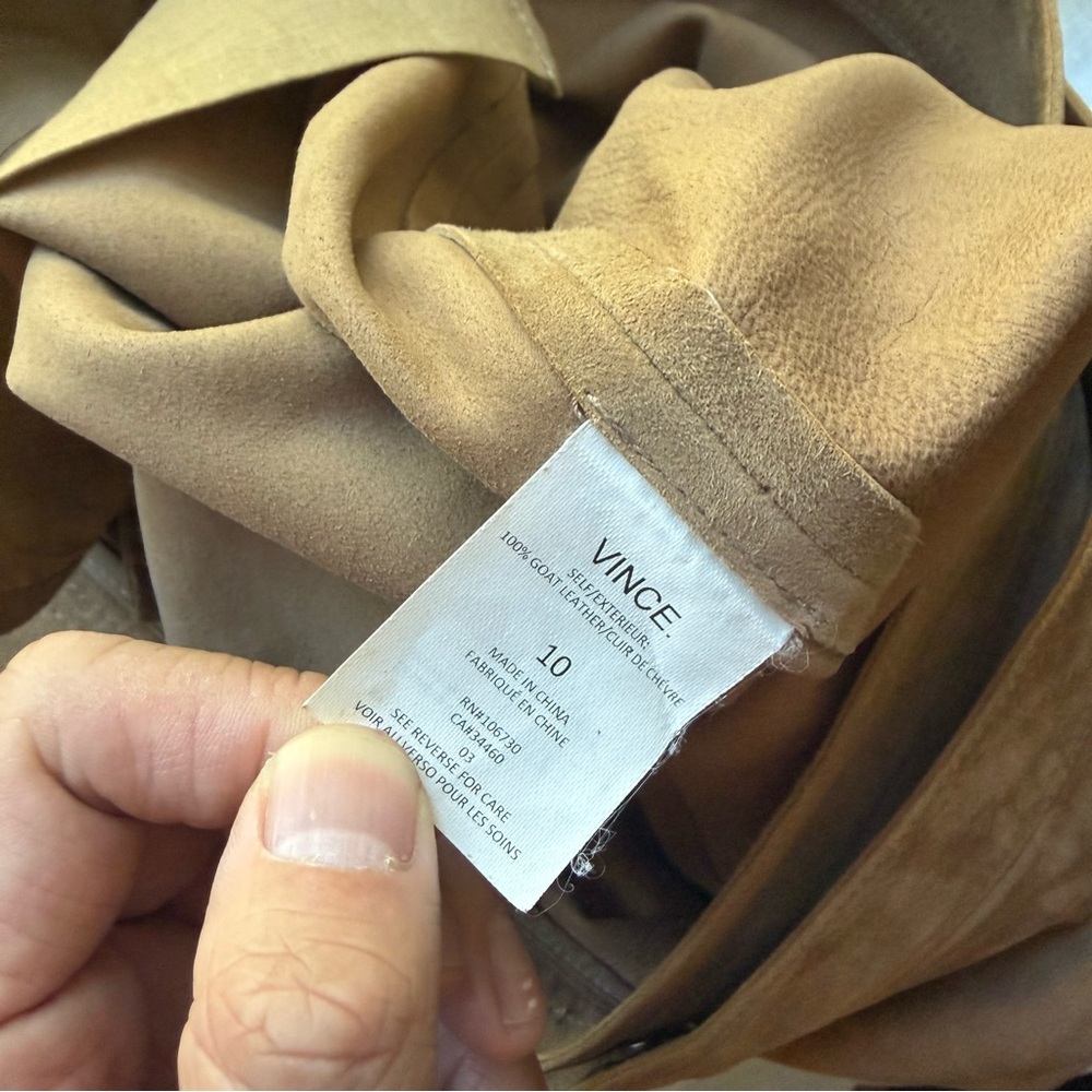 VINCE brown tan goat leather soft buckle detail mini skirt - Picture 6 of 6